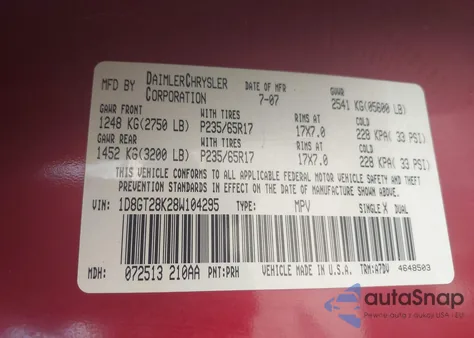 2008 Dodge Nitro Sxt из США, поврежденный, VIN 1D8GT28K28W104295